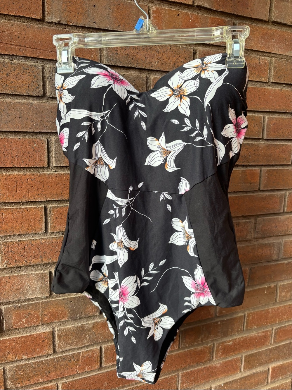 O'Neill Black Floral Strapless Bodysuit with Pink & White Accents